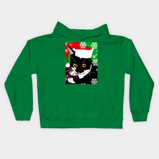 Cute Tuxedo Cat says A Merry Christmas Catmas from cat Nelson  Copyright TeAnne Kids Hoodie